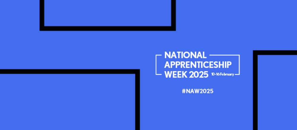 The title National Apprenticeship Week 2025 on a blue background