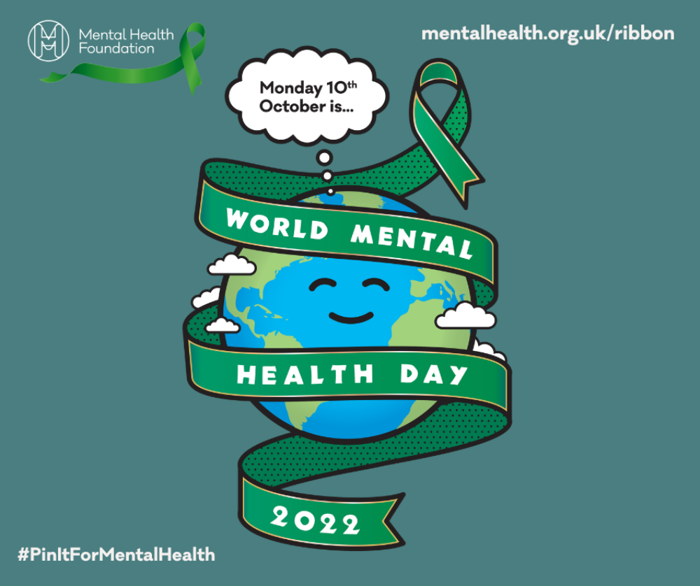Illustrated logo of a happy globe for World Mental Health Day 2022