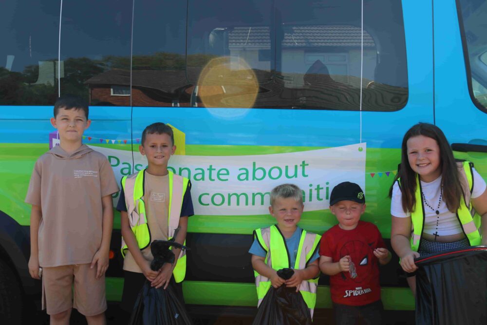 Our young residents having litter picking fun