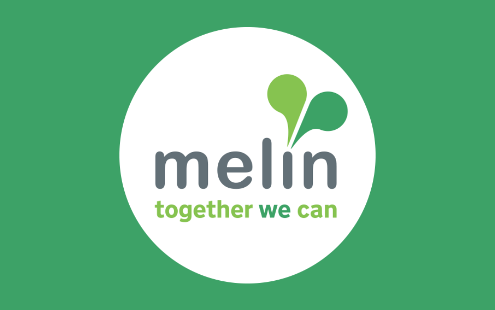 The Melin logo on a green background