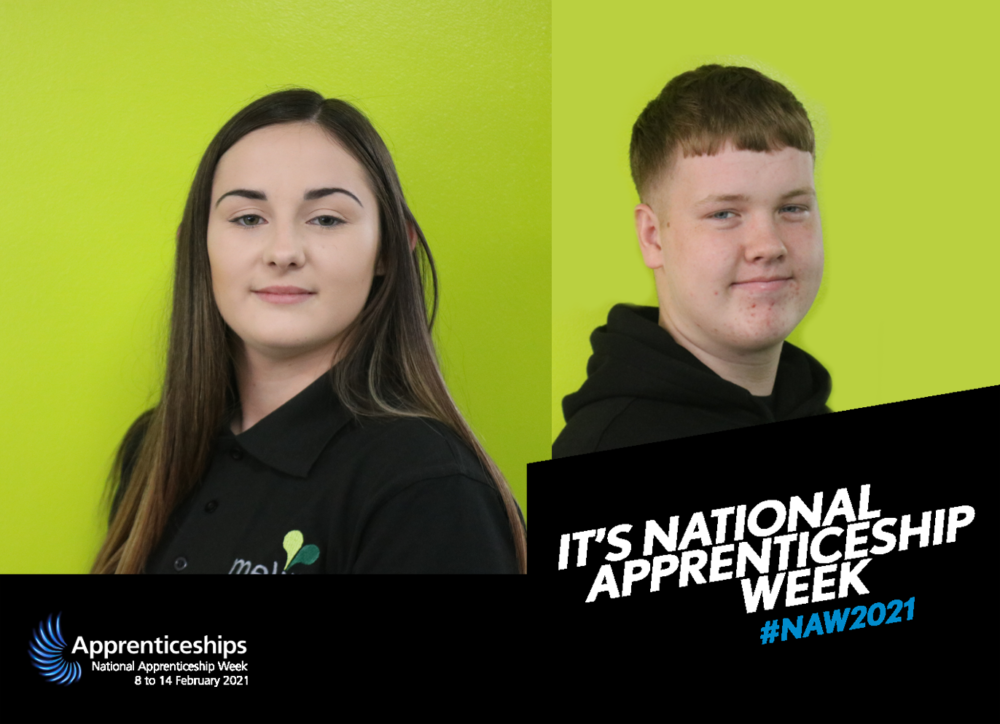 Katie and Daniel back to back supporting National Apprenticeship Week 2021
