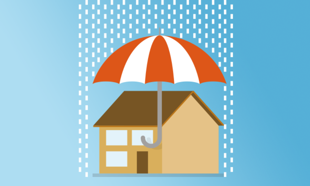 A graphic of a house covered by an umbrella