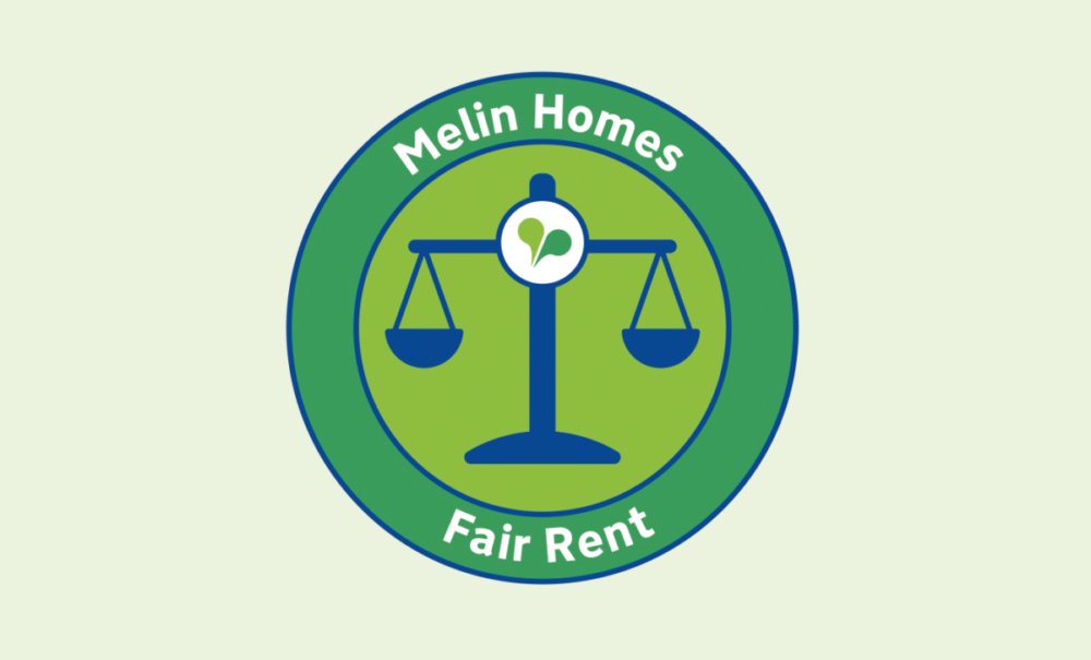 Rent affordability icon with the words 'Melin Homes: Fair rent'