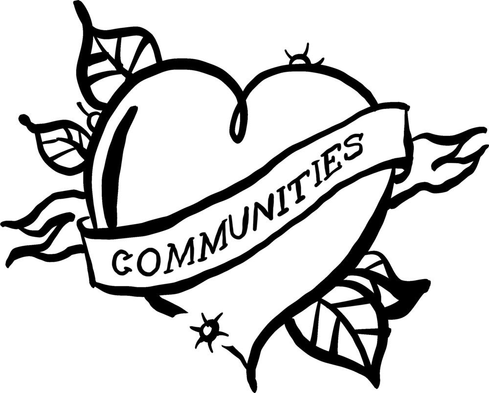 illustration of a heart tattoo with a banner that reads 'Communities'