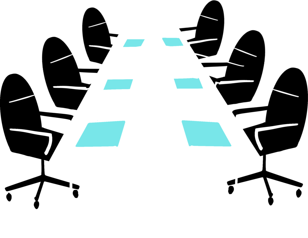 An illustration of a meeting table and chairs
