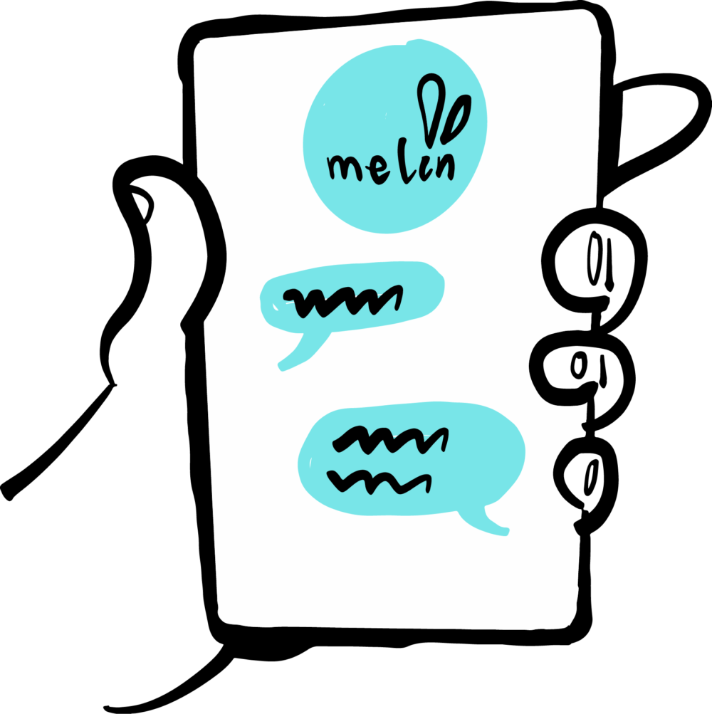 illustration of a person's hand using a mobile phone to text
