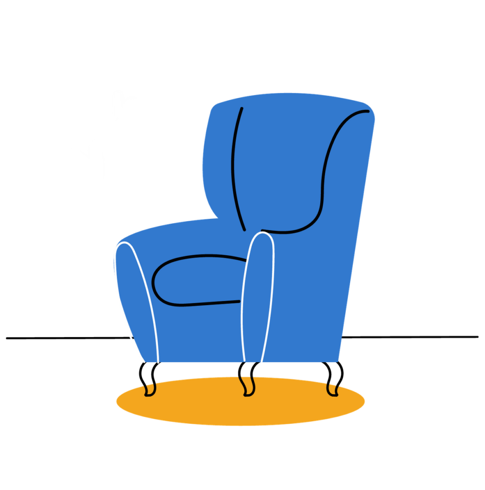 Illustration of a comfy blue chair